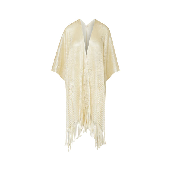 LIU JO Poncho in rete con frange in beige