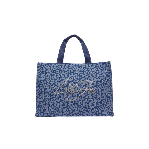 Borsa Donna a mano, in denim, con logo strass