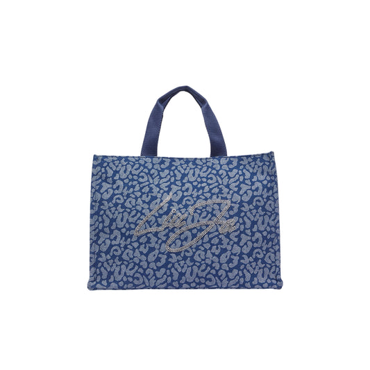 Borsa Donna a mano, in denim, con logo strass