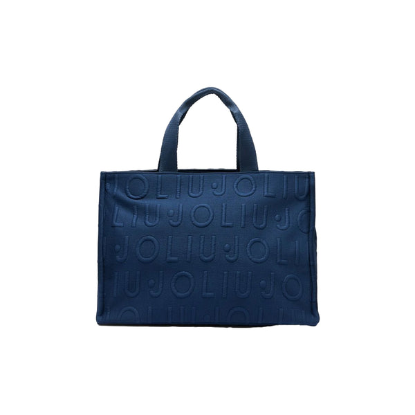 Borsa tote Donna media in maglia logata Blu