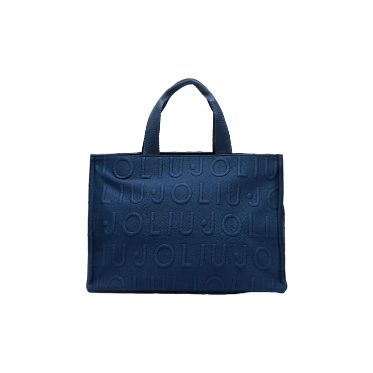 Borsa tote Donna media in maglia logata Blu