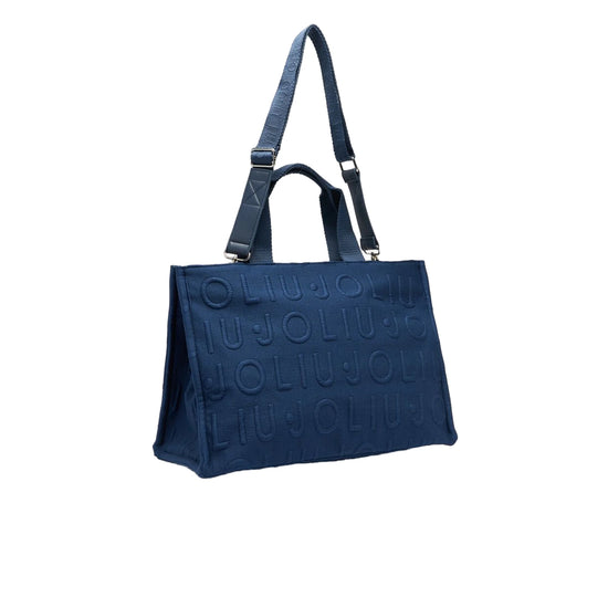 Borsa tote Donna media in maglia logata Blu