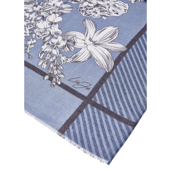 Stola Donna con fiori stampati Blu dettaglio