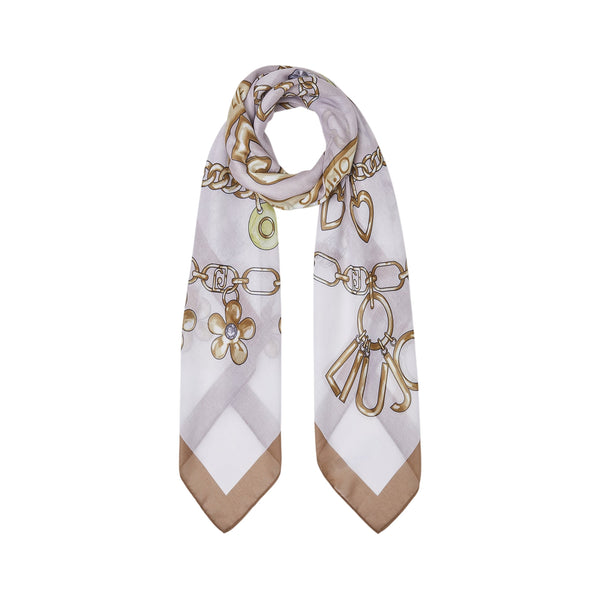 Foulard quadrato beige stampe gioielli 