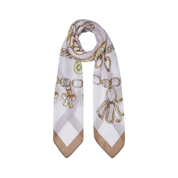 Foulard quadrato beige stampe gioielli 