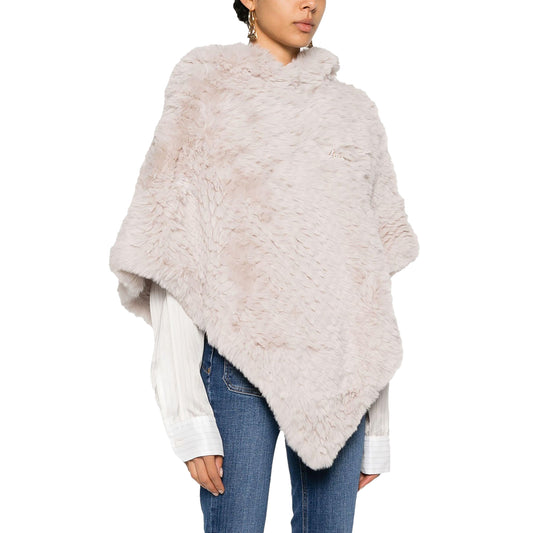 Poncho Donna in ecopelliccia Beige modella frontale