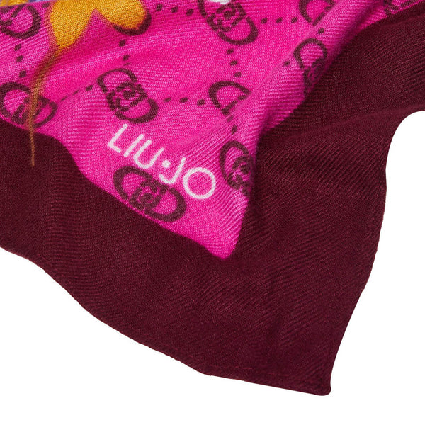 Foulard Donna floreale Fucsia con logo dettaglio