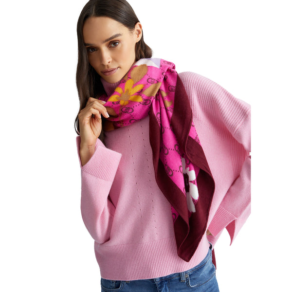 Foulard Donna floreale Fucsia con logo modella