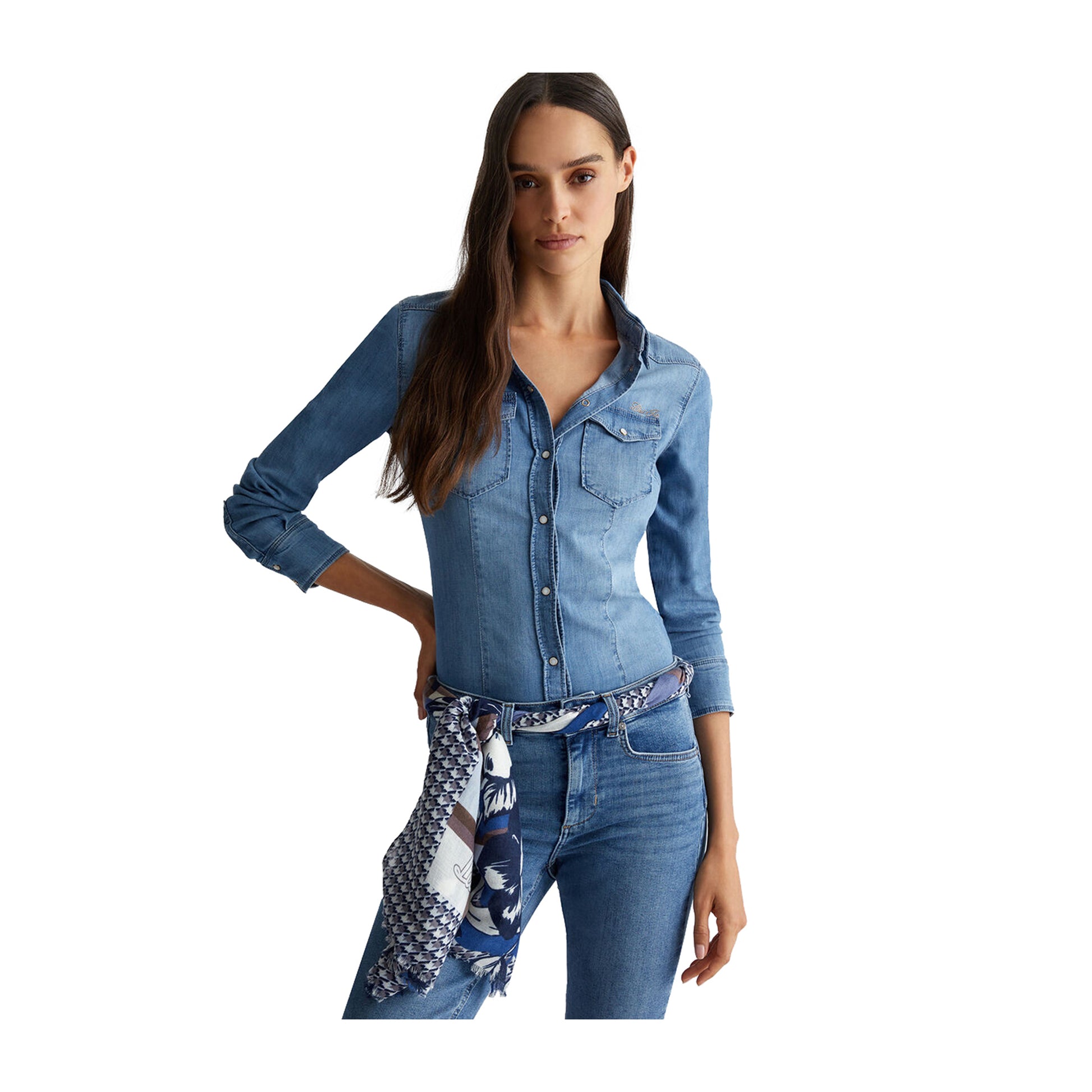 modella Stola Donna check floreale Blu