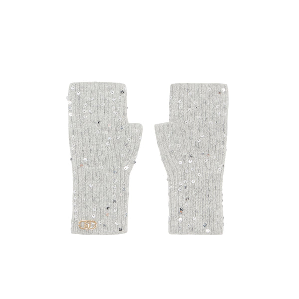 Guanti in maglia con paillettes Grigio