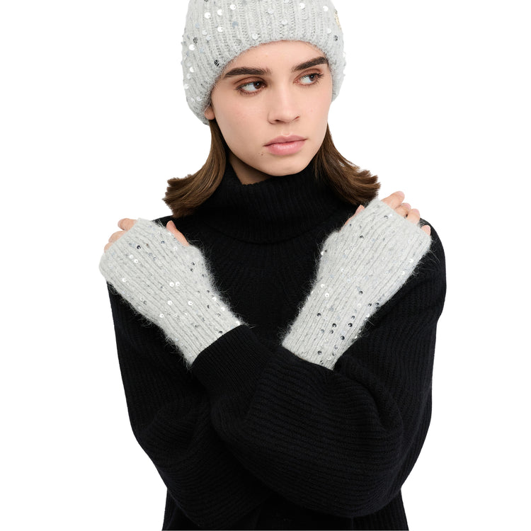 Guanti in maglia con paillettes Grigio modella