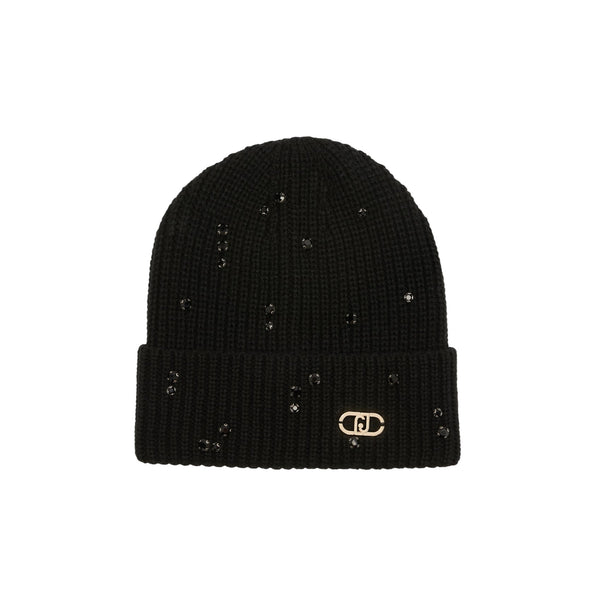 Berretto Donna con strass e perle Nero