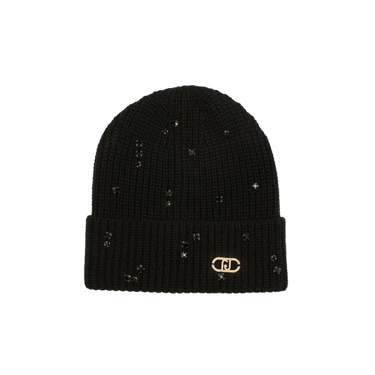 Berretto Donna con strass e perle Nero