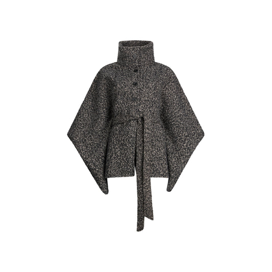 Poncho Donna con cintura in tessuto chevron