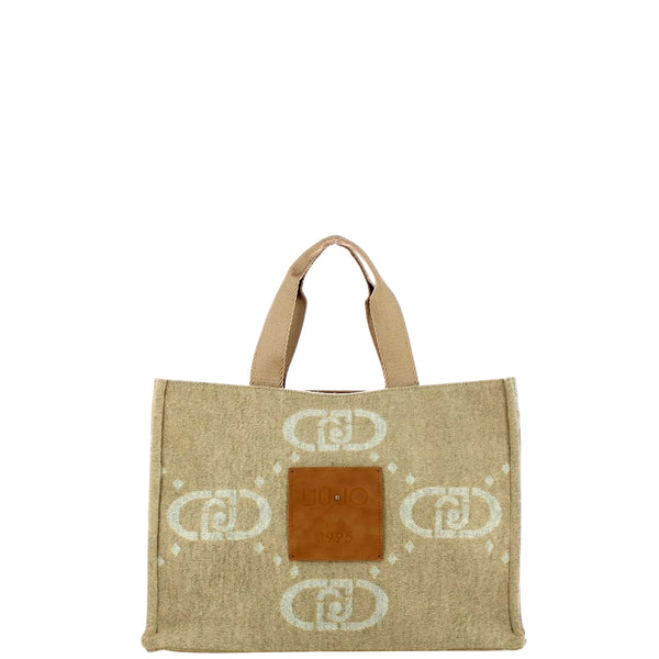 Shopping bag Donna grande con logo beige