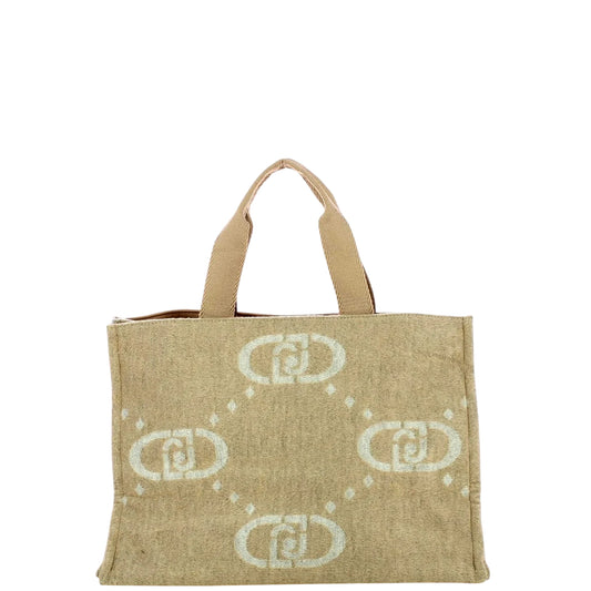 Shopping bag Donna grande con logo beige retro