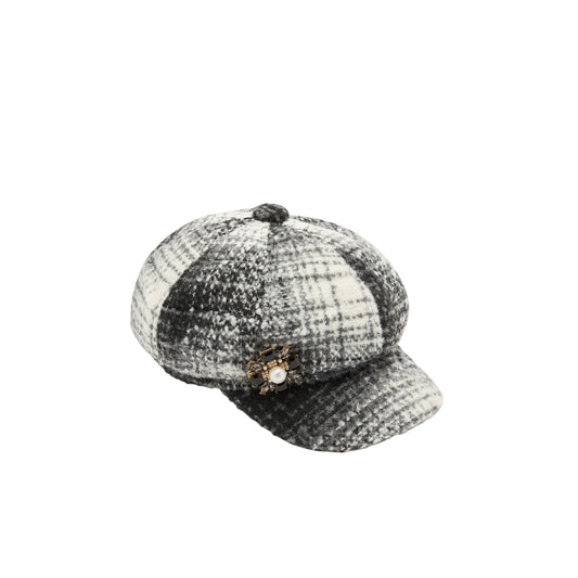 Cappello check Donna con spilla
