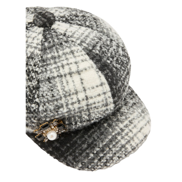 Cappello check Donna con spilla dettaglio