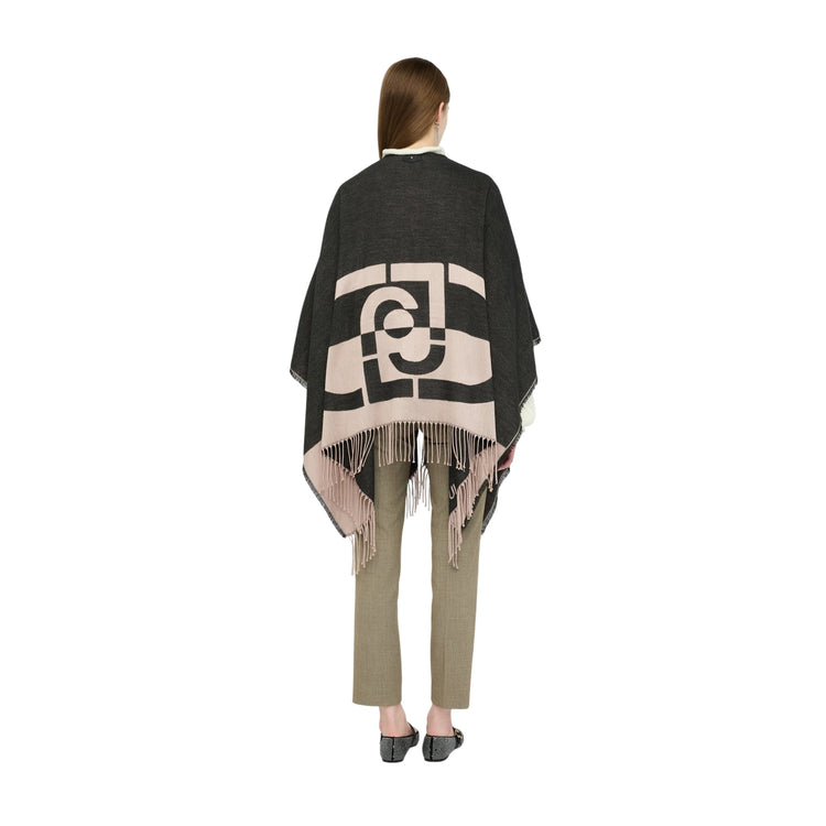 Poncho Donna in morbido tessuto, con inserti a contrasto