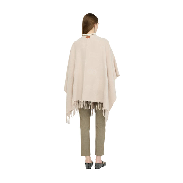 Poncho Donna con frange e motivo logo all over in tono colore