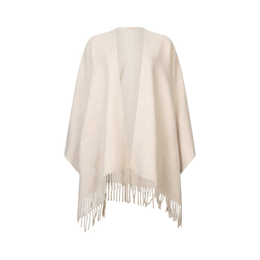 Poncho Donna con frange e motivo logo all over in tono colore