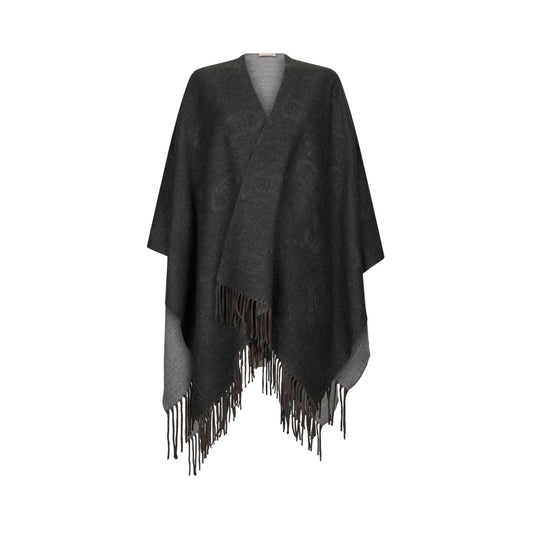Poncho Donna con logo e frange Grigio