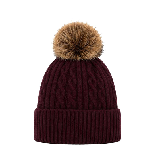 Cappello Donna con pompon Bordeaux, retro