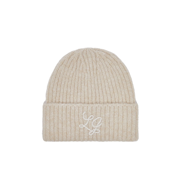 Cappello in maglia Donna con logo ricamato, color burro