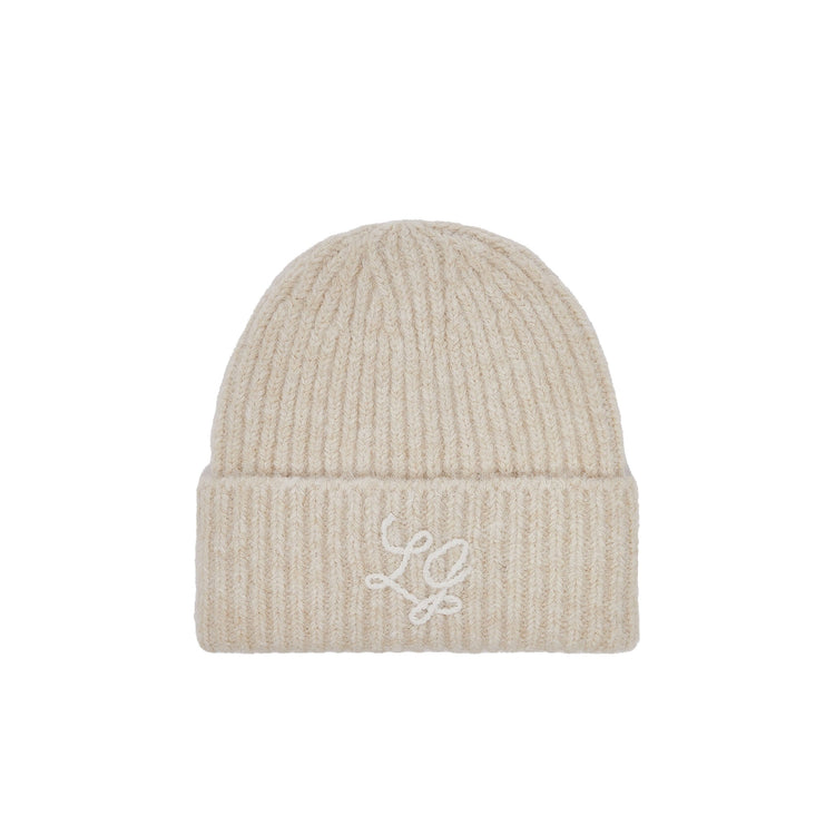 Cappello in maglia Donna con logo ricamato, color burro