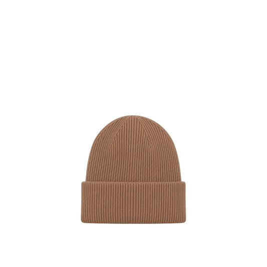 Cappello Donna in maglia con risvolto marrone chiaro retro