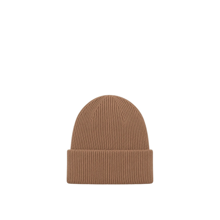 Cappello Donna in maglia con risvolto marrone chiaro retro
