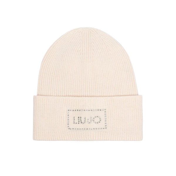 Cappello Donna in maglia con risvolto e logo, color burro