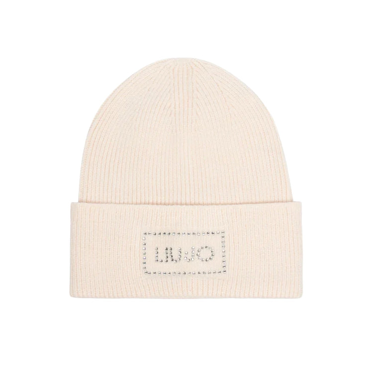 Cappello Donna in maglia con risvolto e logo, color burro