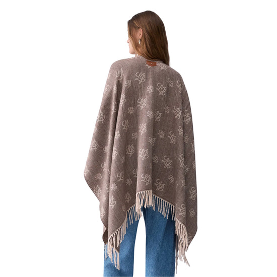 Poncho Donna con logo jacquard beige modella retro
