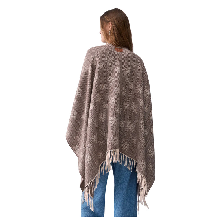 Poncho Donna con logo jacquard beige modella retro