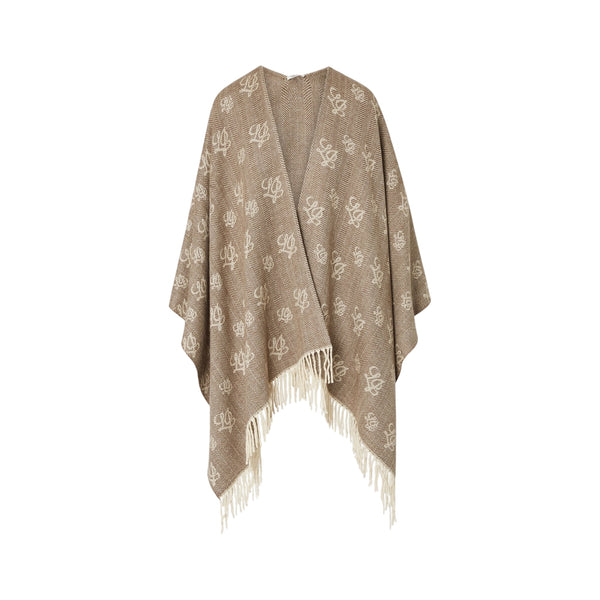 Poncho Donna con logo jacquard beige