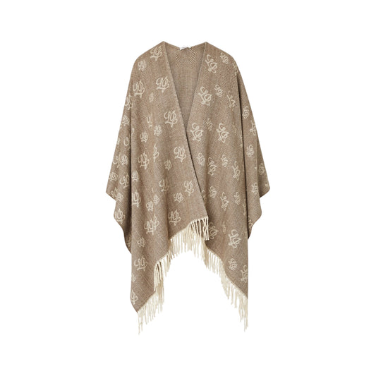 Poncho Donna con logo jacquard beige
