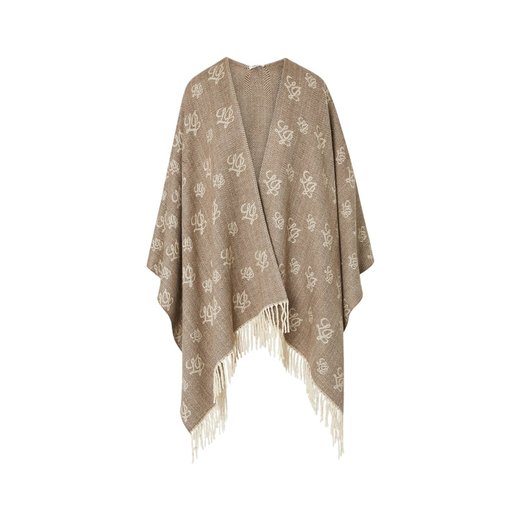 Poncho Donna con logo jacquard beige