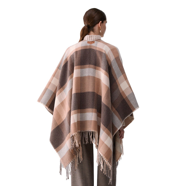 Poncho Donna check jacquard marrone modella retro