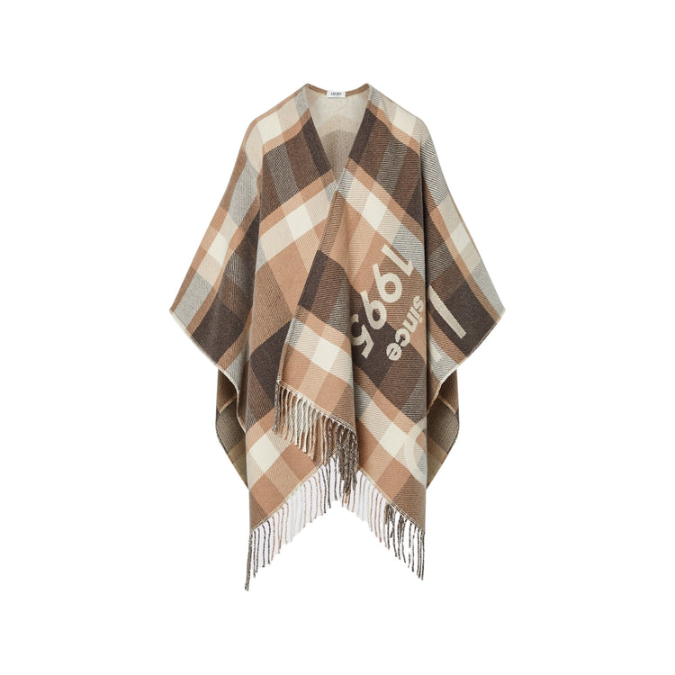 Poncho Donna check jacquard marrone