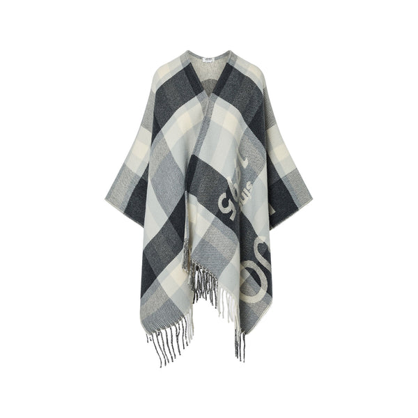 Poncho Donna check jacquard grigio