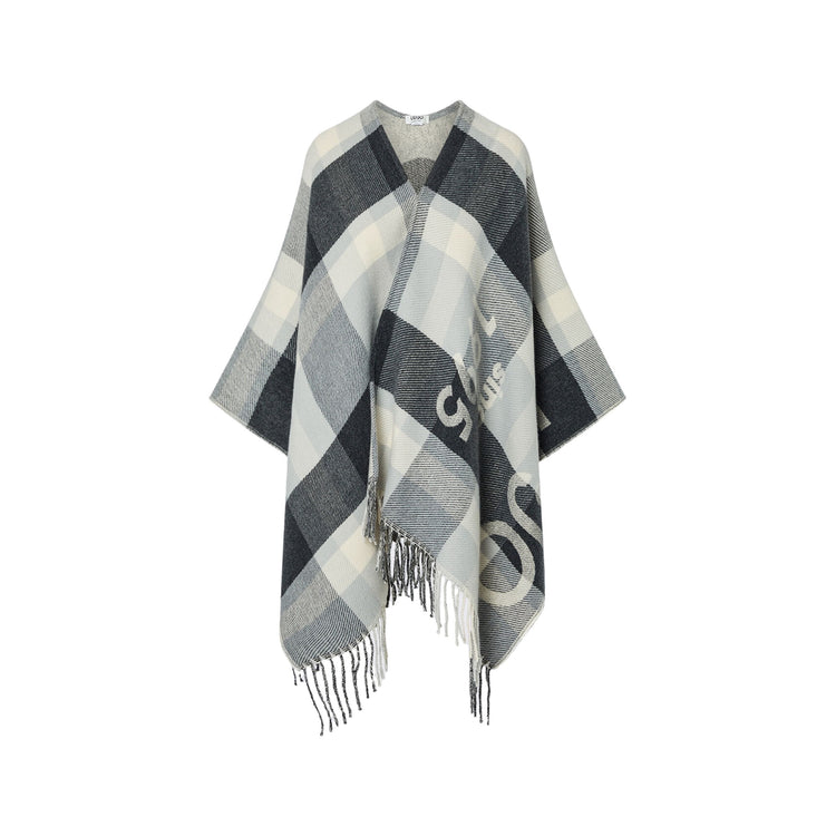 Poncho Donna check jacquard grigio