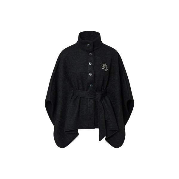 Poncho Donna con cintura in vita Nero