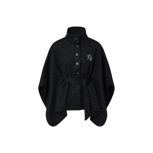 Poncho Donna con cintura in vita Nero