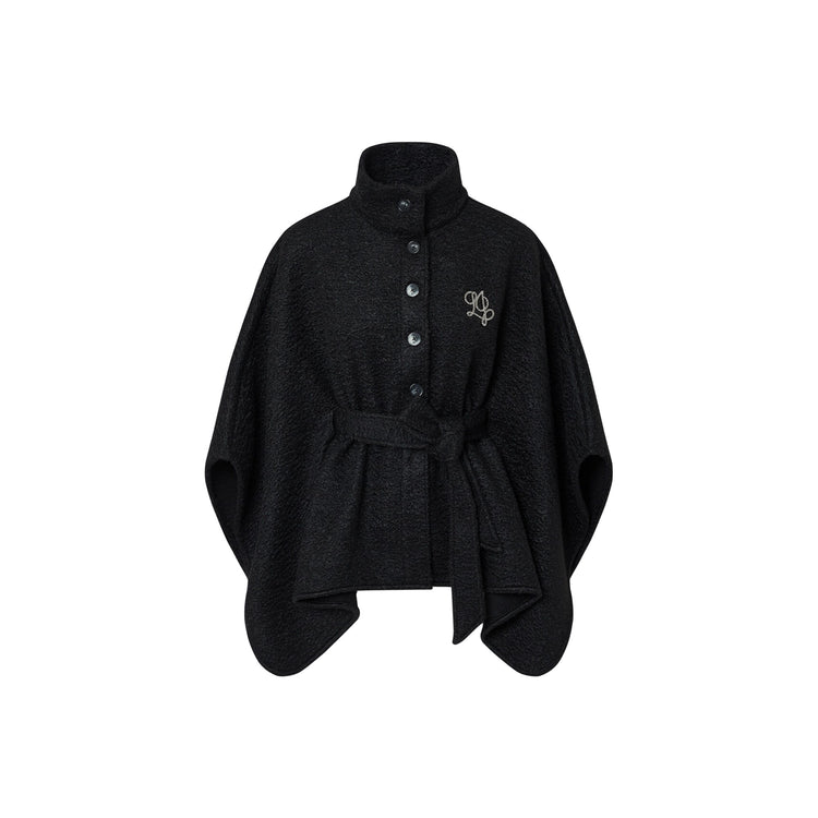 Poncho Donna con cintura in vita Nero