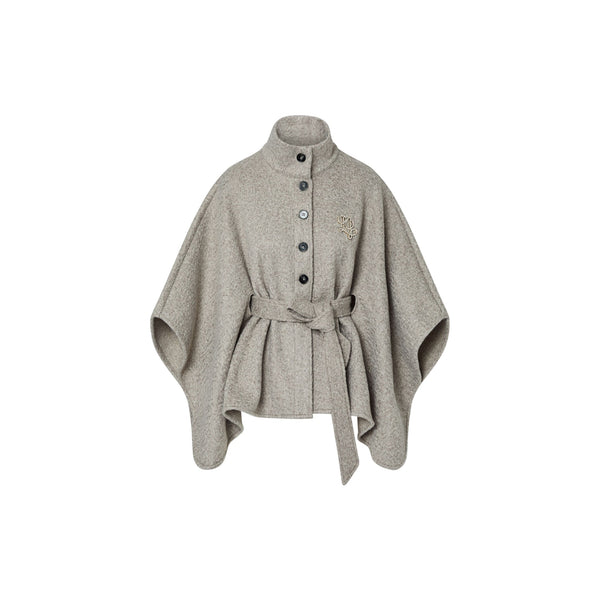Poncho Donna con cintura in vita Grigio