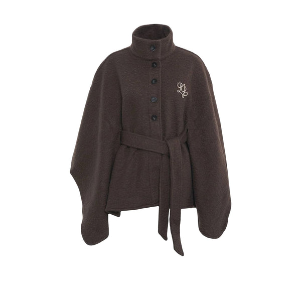 Poncho Donna con cintura in vita Marrone