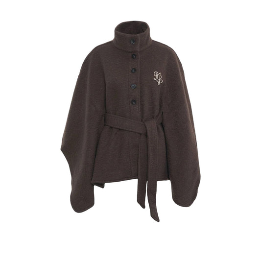 Poncho Donna con cintura in vita Marrone