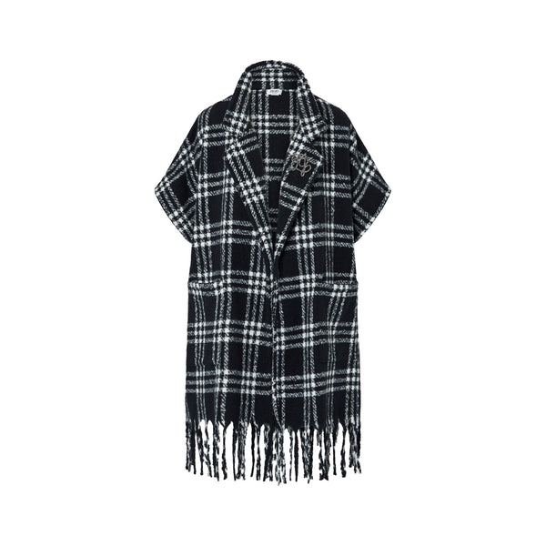 Poncho Donna check jacquard nero