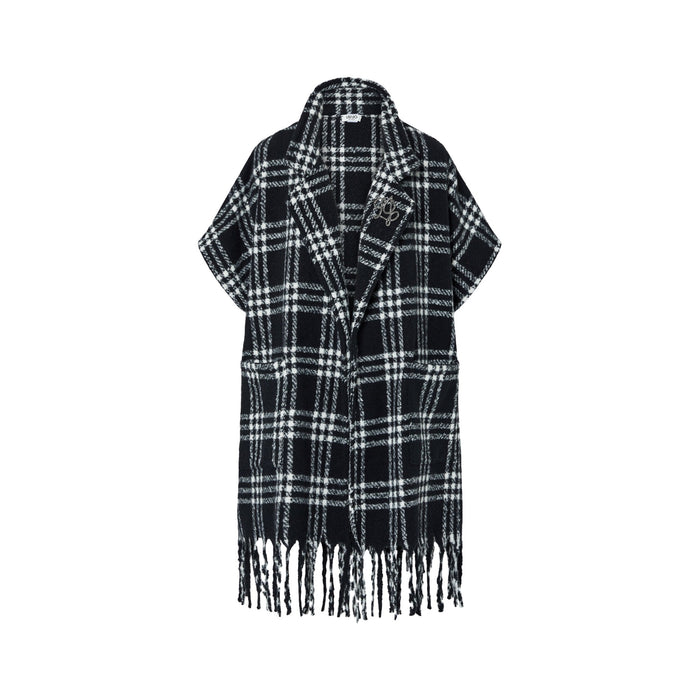 Poncho Donna check jacquard nero
